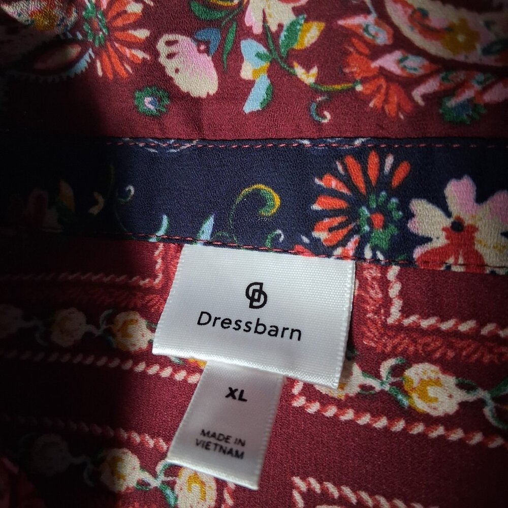 Dressbarn Blouse XL Maroon Blue Paisley Floral Tapestry Semi Sheer Long Sleeve - Picture 6 of 16